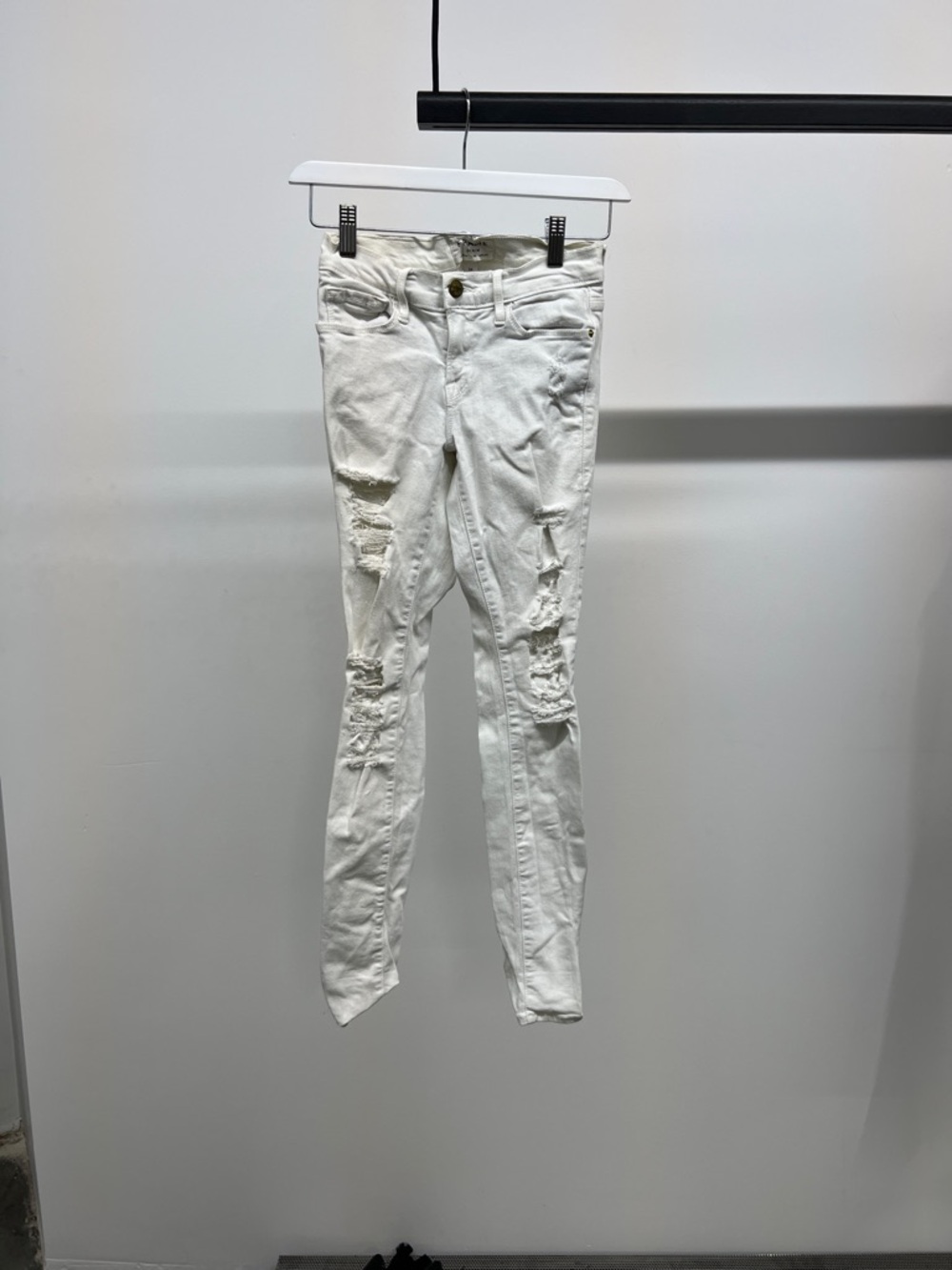 Frame Denim White Ripped Skinny Jeans